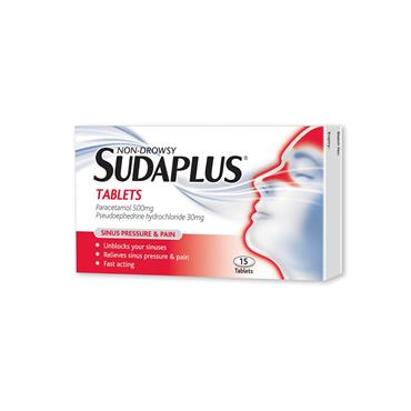 SUDAPLUS SINUS PRESSURE & PAIN TABLETS 15 PACK