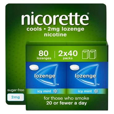 NICORETTE ICY MINT 2MG LOZENGES - 2X40 PACK, SUGAR FREE SMOKING CESSATION SUPPORT
